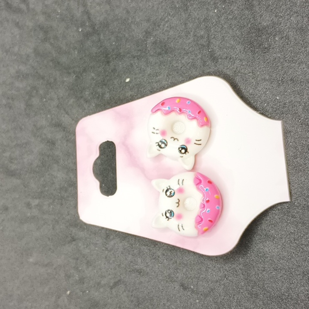 Hand Crafted Pink and White Cat Donut Earrings